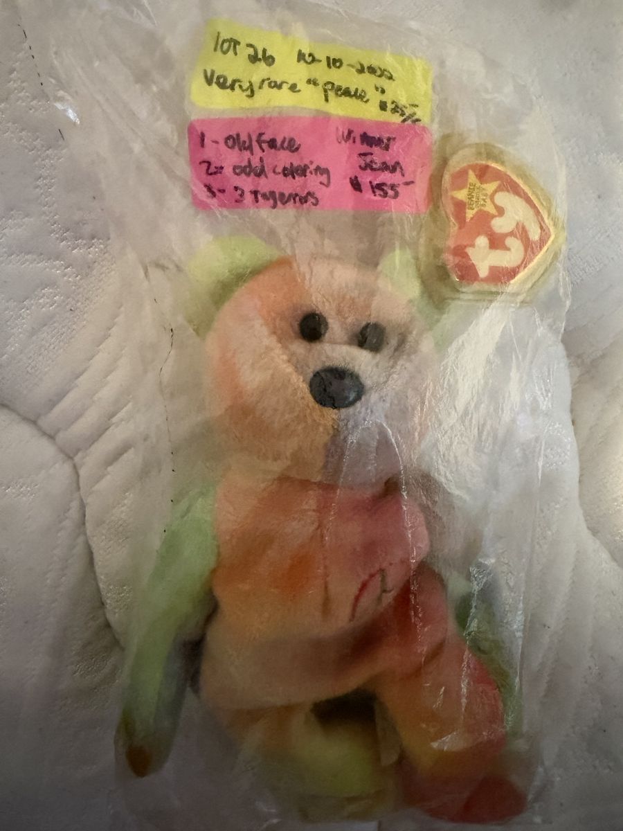 Ty Beanie Baby Peace Bear, Rare with Old Face, Odd Coloring, and 3 Tag Errors