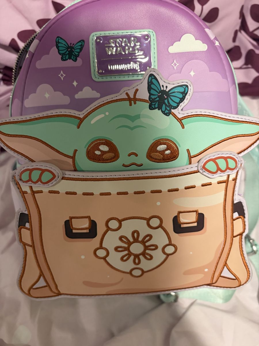 Loungefly Star Wars Grogu Baby Yoda Butterfly Mini Backpack Purple Mint