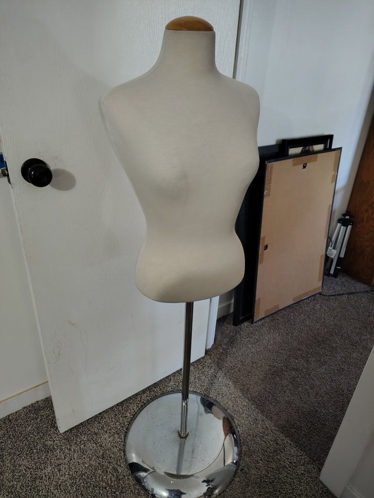 Adjustable Female Dress Form Mannequin Torso with Chrome Base - Beige Fabric