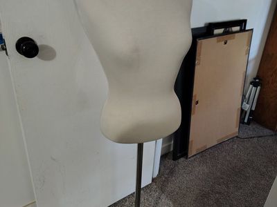 Adjustable Female Dress Form Mannequin Torso with Chrome Base - Beige Fabric