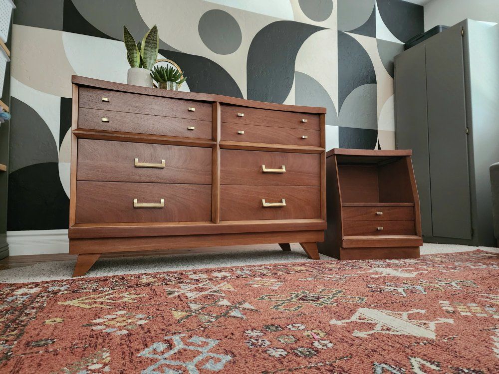Gorgeous Walnut Authentic MCM Dresser Set