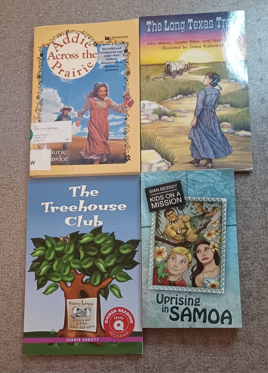 Children's Book Lot: Addie Across the Prairie, The Long Texas Trail, The Treehouse Club, Uprising in Samoa