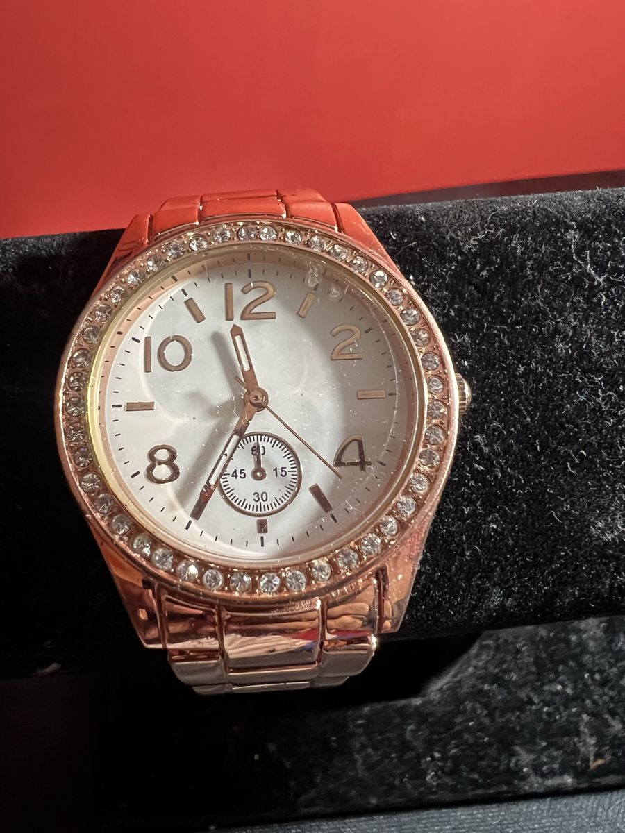 Rose Gold Rhinestone Bezel Linked Bracelet Watch