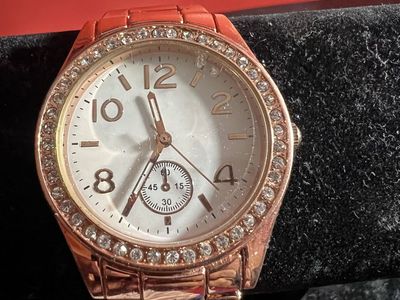 Rose Gold Rhinestone Bezel Linked Bracelet Watch