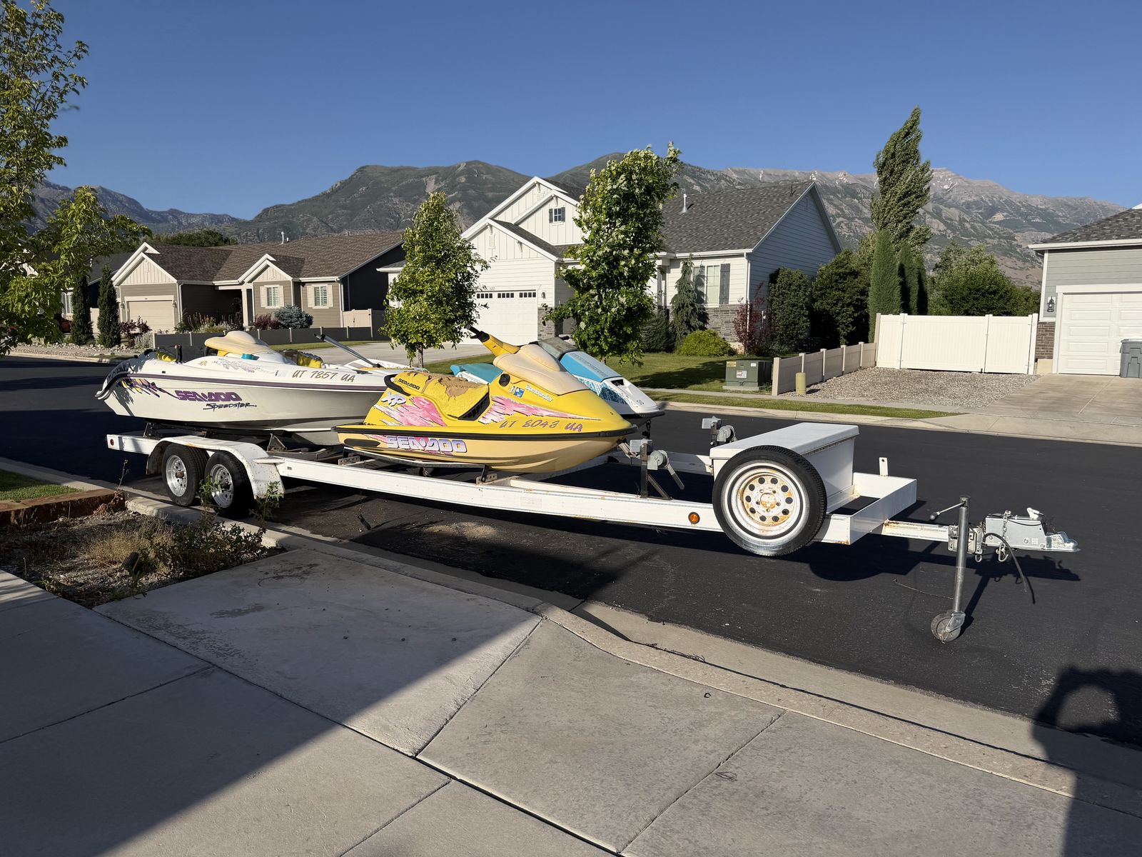 Watercraft trailer includes 2 sea doo's and a sea doo speedster