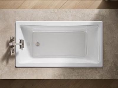 KOHLER Tea-for-Two 32.0-in x 60.0-in White Cast Iron Rectangle Drop-in Soaking Bathtub ( Reversible Drain )