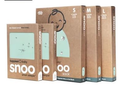 Happiest Baby SNOO Big Bundle: 3 Organic Cotton Sacks (S, M, L) & 2 Teal Bassinet Sheets
