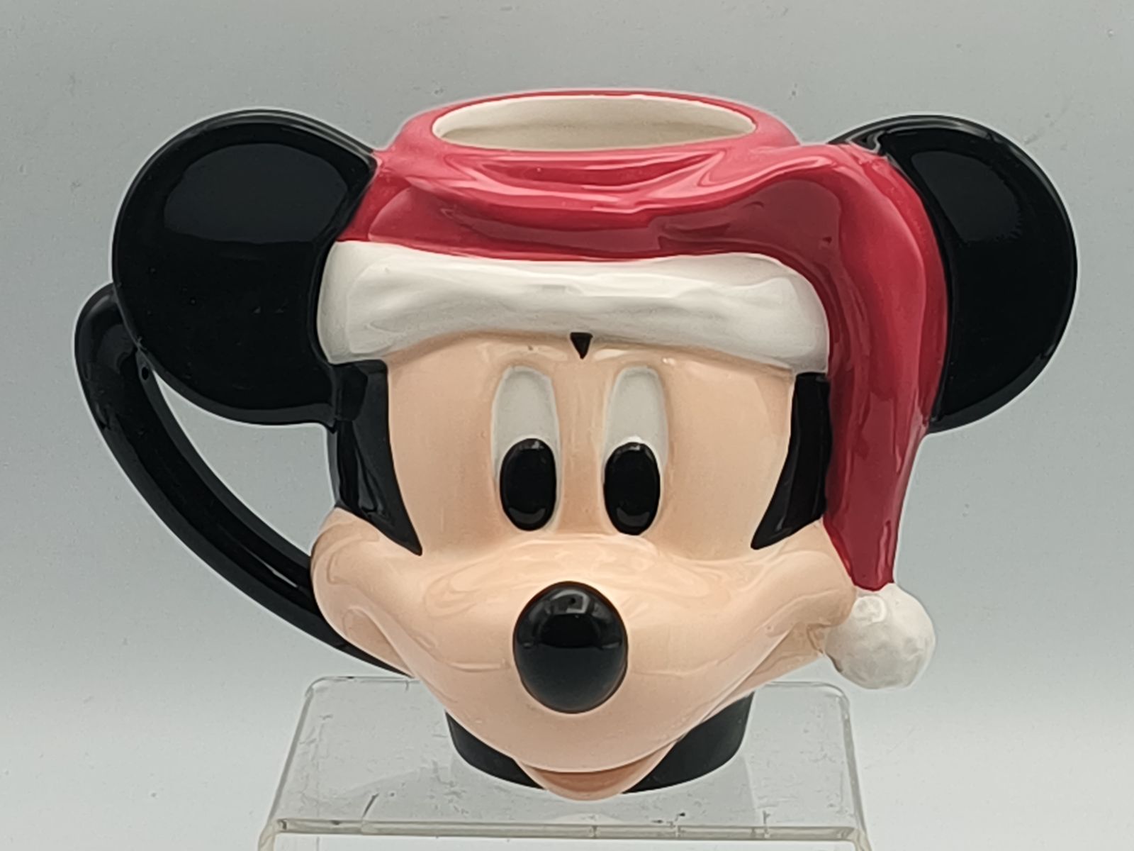 Disney MICKEY MOUSE Head~Santa Hat Ceramic Sculpted Figural MUG 16oz~Christmas