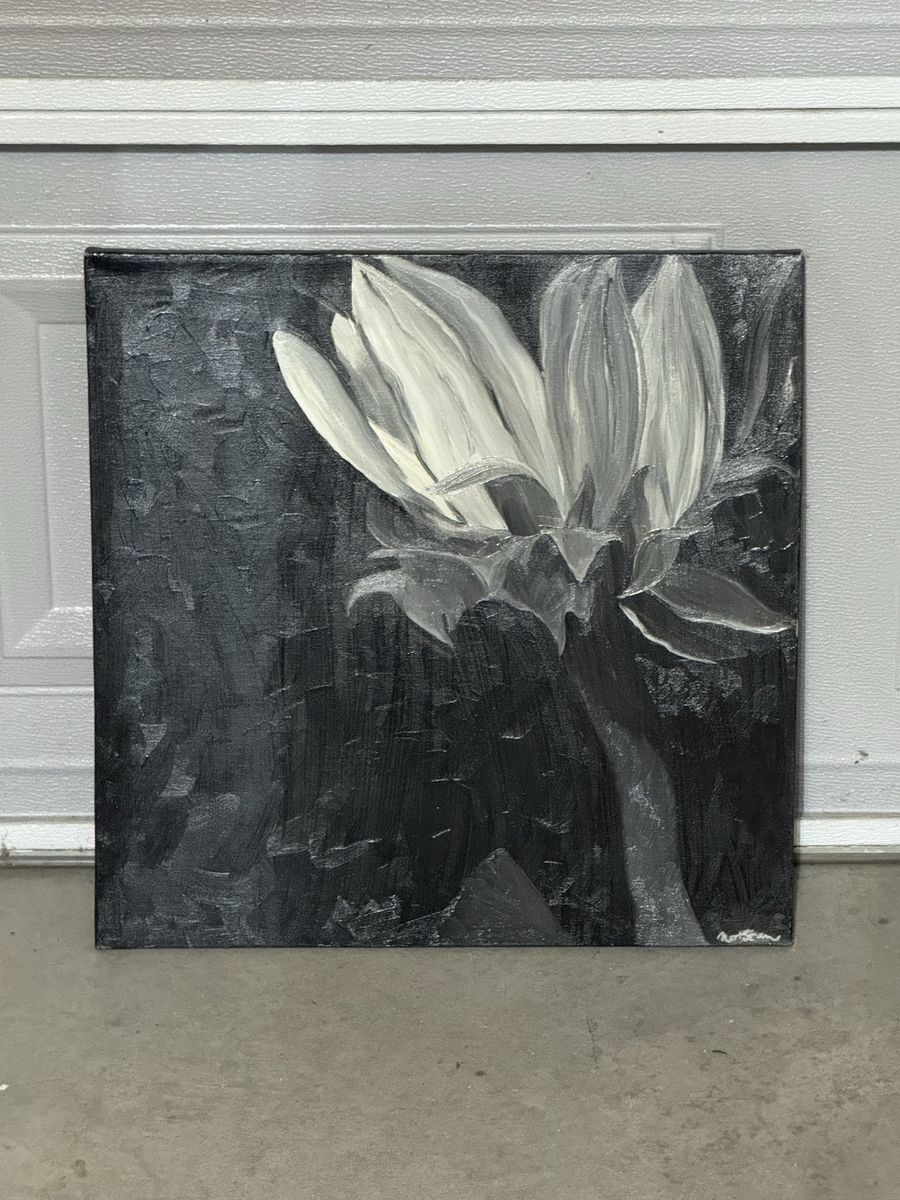 Original Black and White Flower Canvas Painting