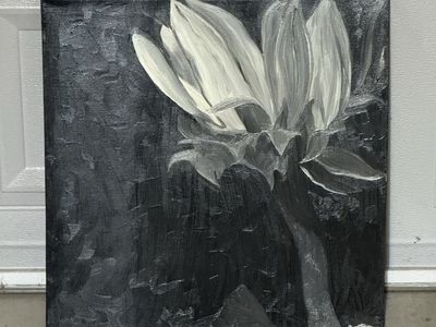 Original Black and White Flower Canvas Painting
