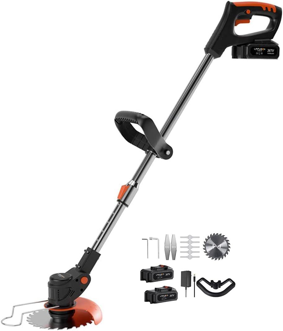 NEW Weed Wacker Cordless,Powerful Grass Trimmer 36TV 2Pcs Battery & Fast Charger & Spare Blades,1580W,18000 Rpm,Black