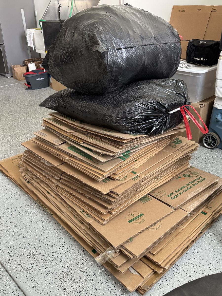 Moving boxes and packing paper