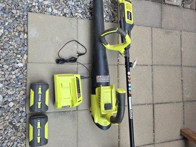 Ryobi 40V Cordless Power Head System with Blower, String Trimmer, 2 Batteries & Charger