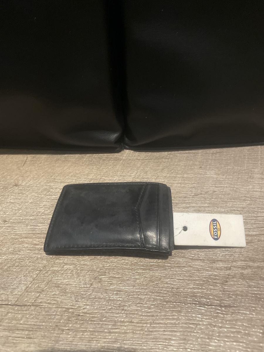 Fossil Magnetic Card Case Wallet Black Leather Money Clip