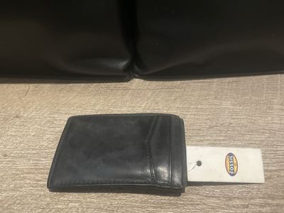Fossil Magnetic Card Case Wallet Black Leather Money Clip