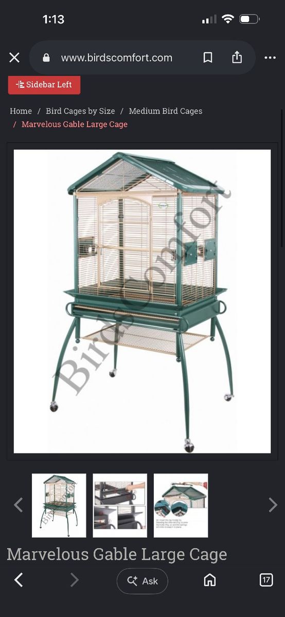 Marvelous Gable Large Bird Cage - Black/Grey