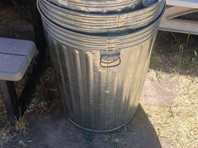 2 Galvanized Metal Trash Cans - Durable Outdoor Storage Bins