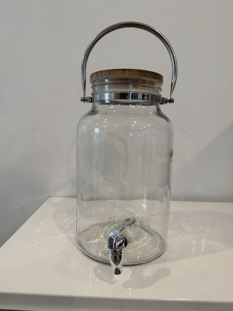 Glass Beverage Dispenser with Metal Handle and Spigot