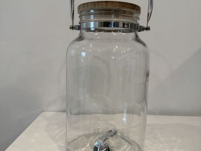Glass Beverage Dispenser with Metal Handle and Spigot