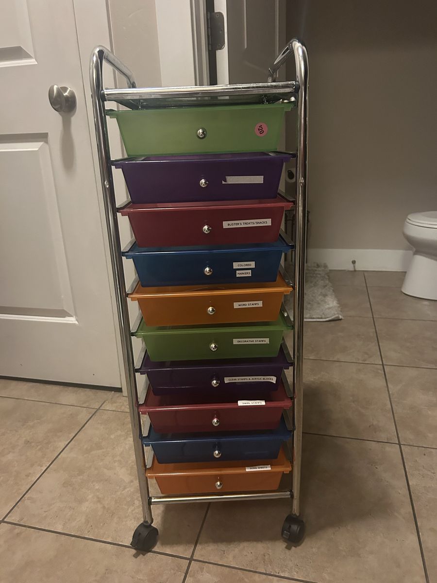 Rolling 10-Drawer Storage Cart, Multi-Color Organizer on Wheels - Craft/Office/Home