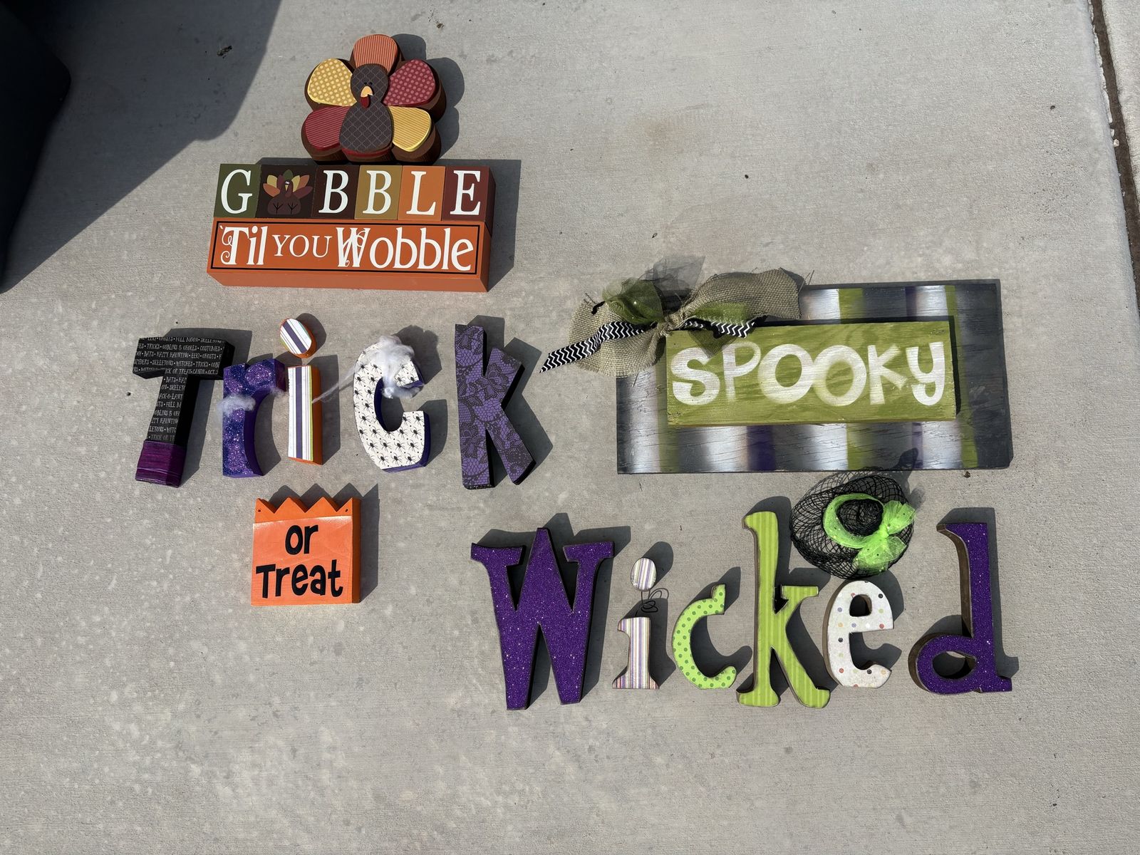 Halloween & Thanksgiving Wooden Tabletop Signs - Spooky, Trick or Treat, Wicked, Gobble Til You Wobble
