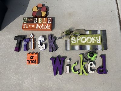 Halloween & Thanksgiving Wooden Tabletop Signs - Spooky, Trick or Treat, Wicked, Gobble Til You Wobble