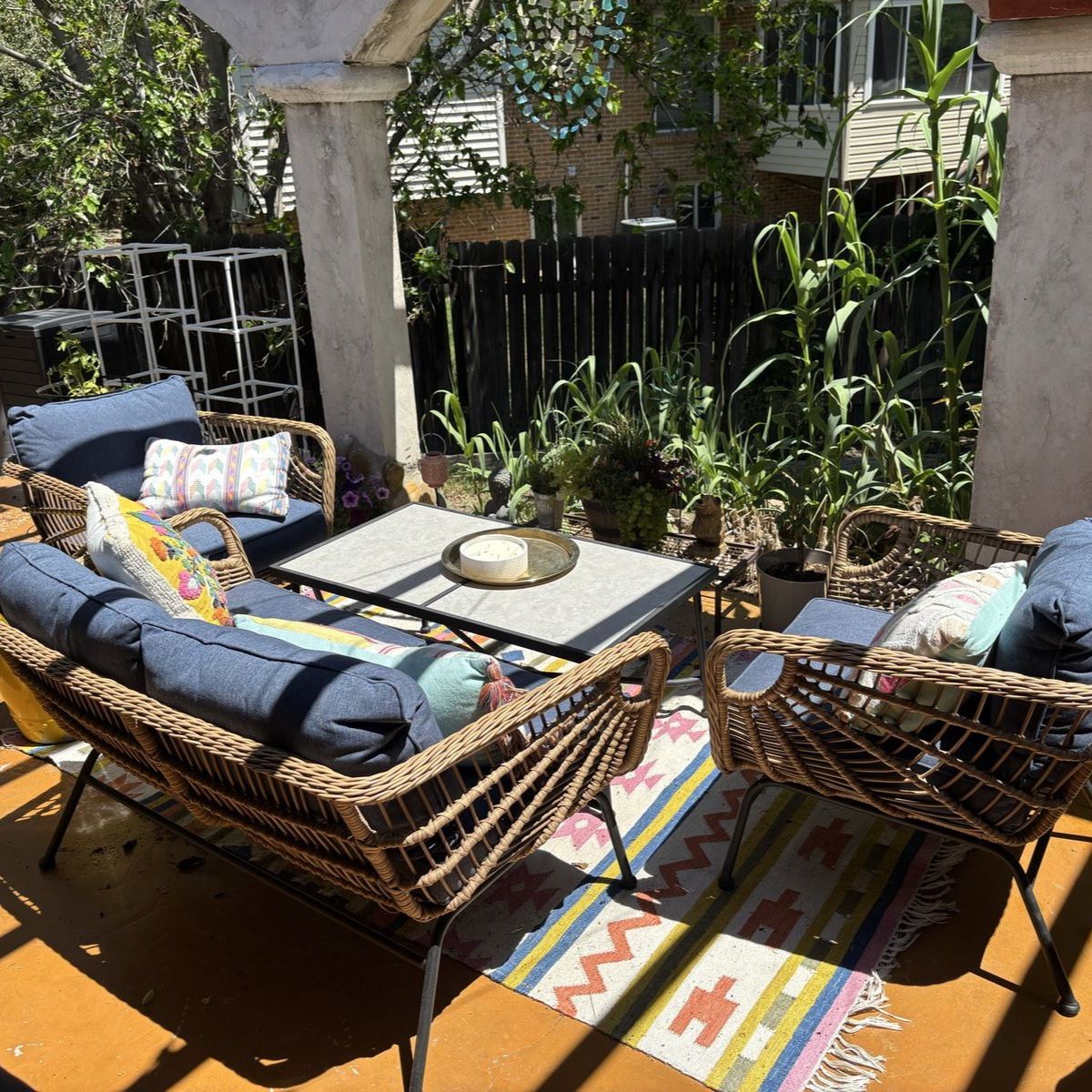 Boho Outdoor Patio Set – 4 Pieces + Covers Included – Excellent Condition