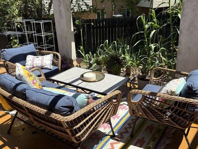 Boho Outdoor Patio Set – 4 Pieces + Covers Included – Excellent Condition