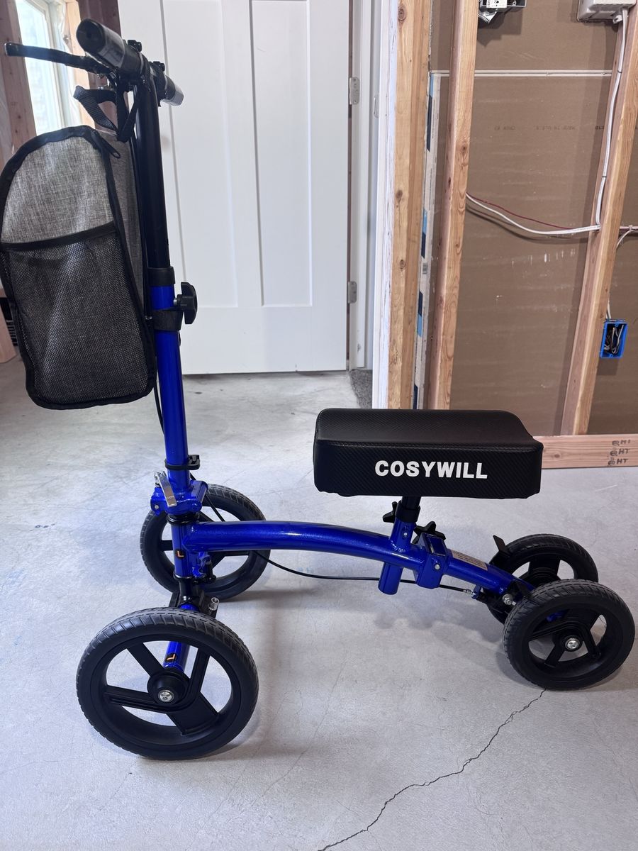 COSYWILL Blue Knee Scooter with Basket - Adult All-Terrain Mobility Aid Walker