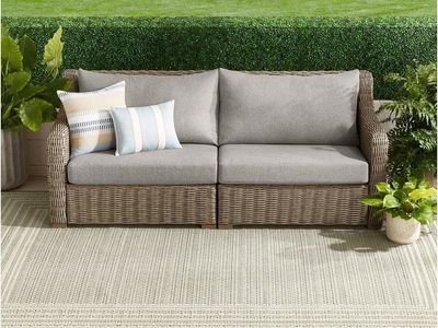 Better Homes & Gardens Bellamy Outdoor Sofa - Gray Wicker, Gray Cushions, 79.3" Wide