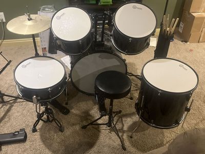 Gammon 5-Piece Complete Drum Set with Cymbals, Throne, Sticks, and Sheet Music Stand