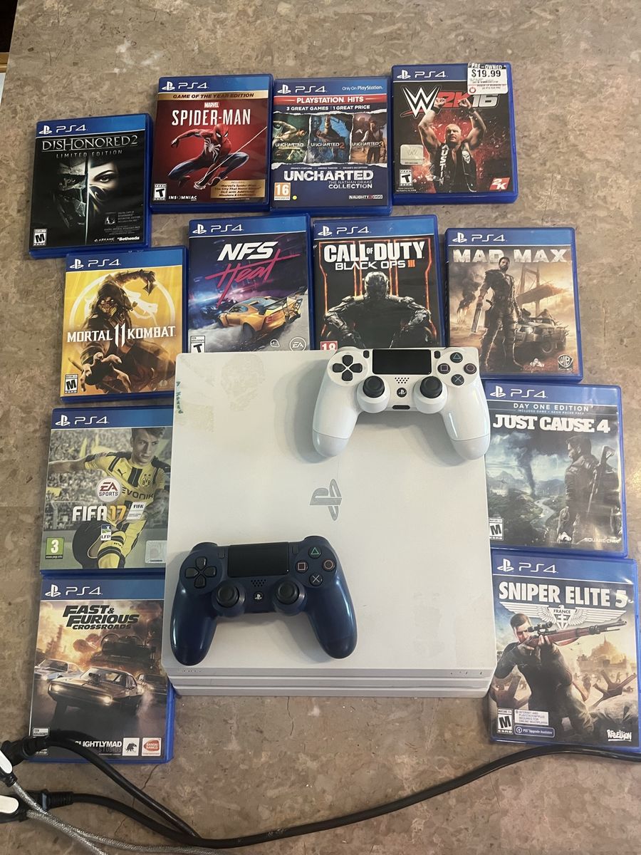 White PS4 Pro 1TB Bundle - 2 Controllers & 12 Games