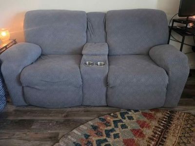 Stretch Recliner Loveseat Slipcover with Console & Cupholders, 4-Piece, Gray, Geometric Pattern