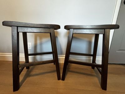 Set of 2 Dark Wood Bar Stools Counter Height