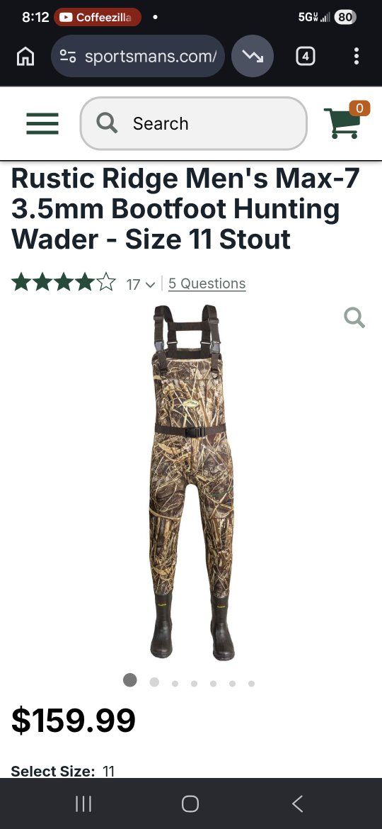 Rustic Ridge neoprene waders size 11