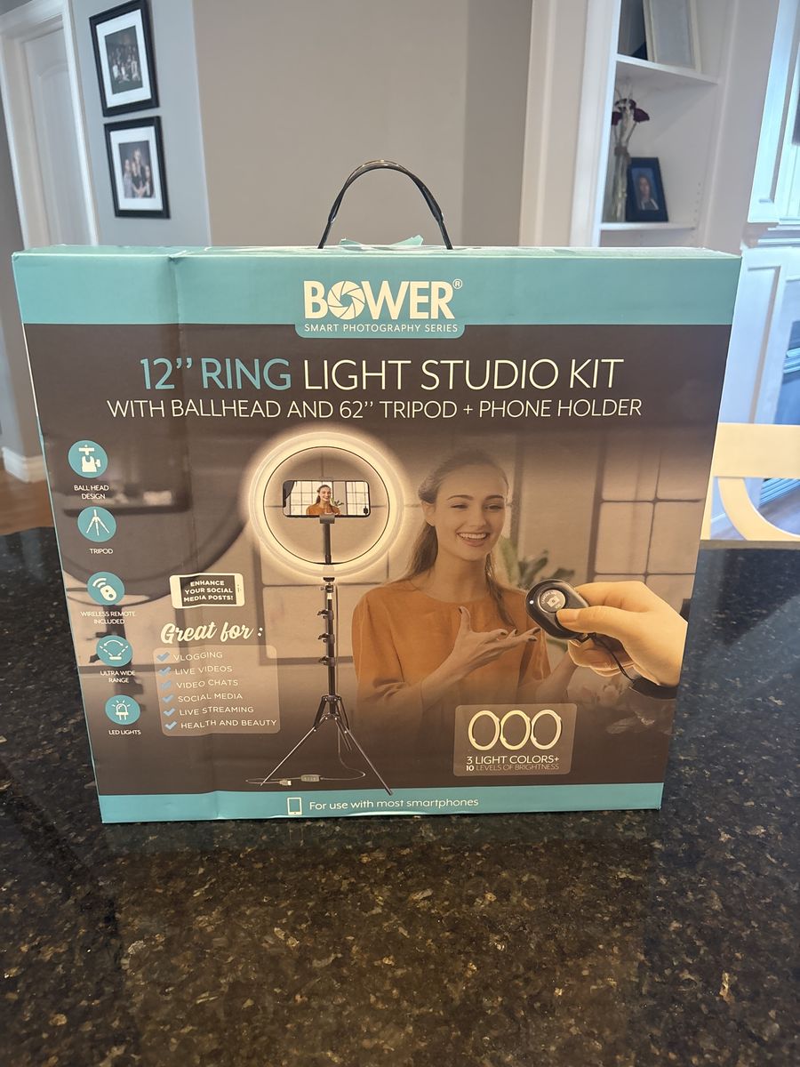 Bower 12" Ring Light Studio Kit w/ Ballhead, 62" Tripod & Phone Holder, Wireless Remote