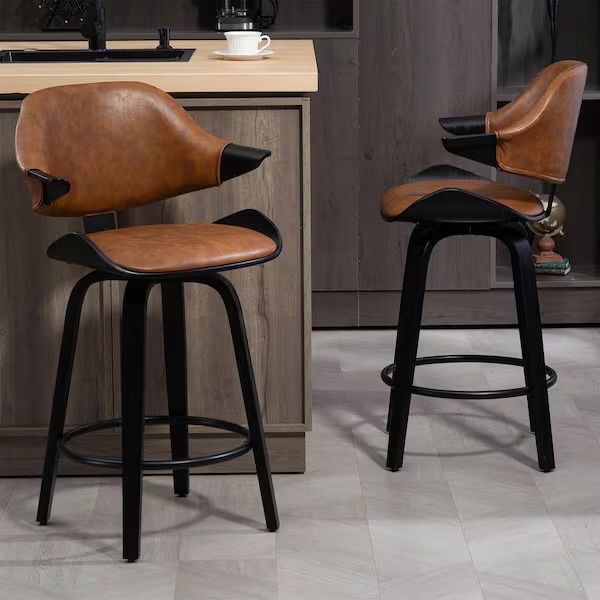 Glamour Home Bevelyn Vintage Brown Swivel Counter Stools (Set of 2) – Brand New $350 MSRP