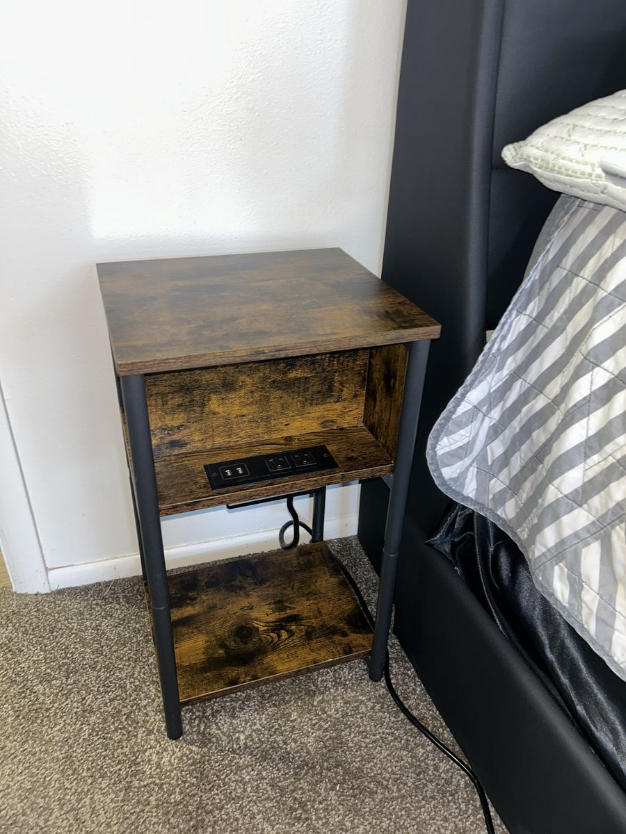 Rustic Nightstand w/ Built-in Charging Station (US