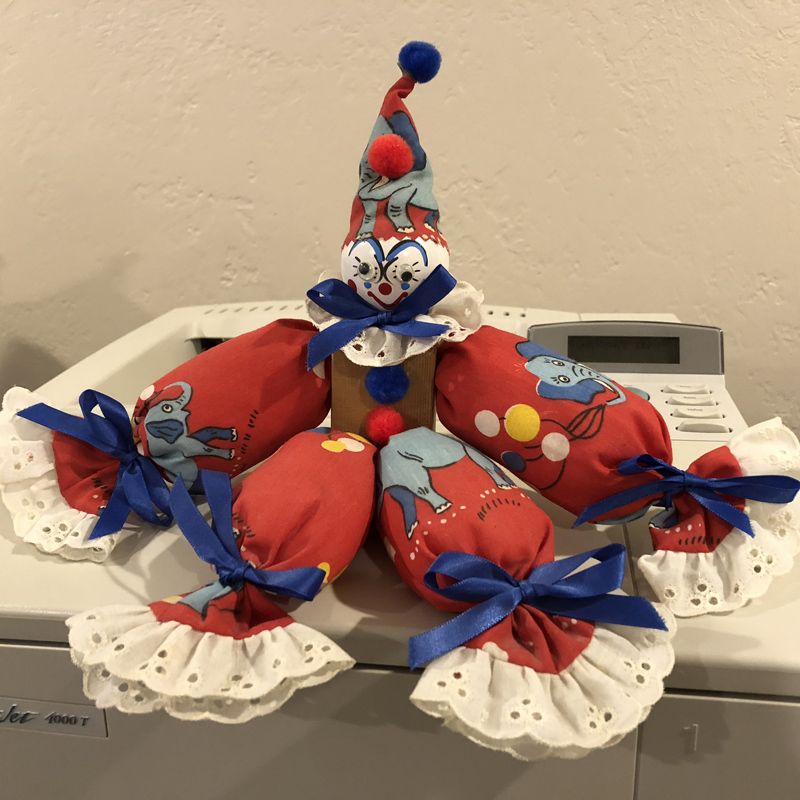 Vintage Handmade Wood & Fabric Clown Doll Decoration