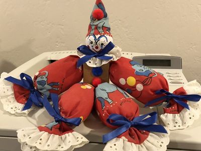 Vintage Handmade Wood & Fabric Clown Doll Decoration