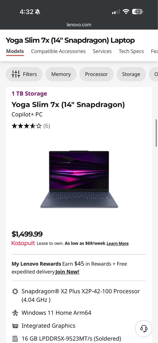 Trade/Sell Lenovo Yoga Slim 7x 14" Snapdragon X2 Plus 16GB RAM 1TB SSD OLED Laptop Cosmic Blue