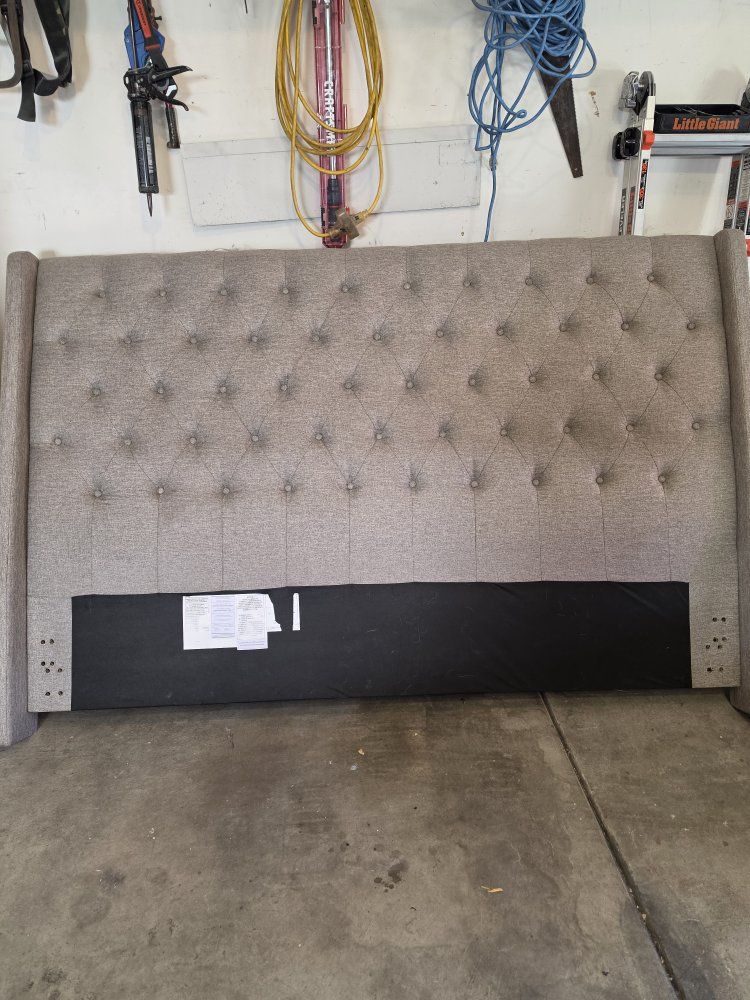 Wingback Tufted Fabric Headboard - King Size Upholstered Bed Frame