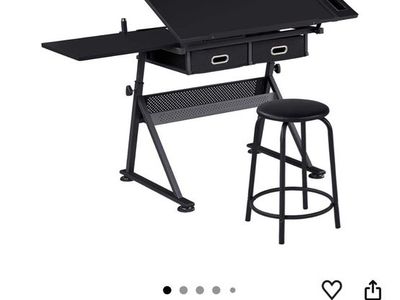 Free!!! Brand New!!! Height Adjustable Black Drafting Table Drawing Desk Art Craft Station w/ Stool & Storage