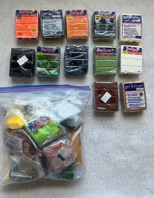 Sculpey and Fimo Clay, pasta machine for clay and various supplies for clay