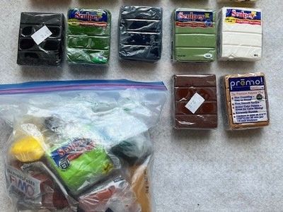 Sculpey and Fimo Clay, pasta machine for clay and various supplies for clay
