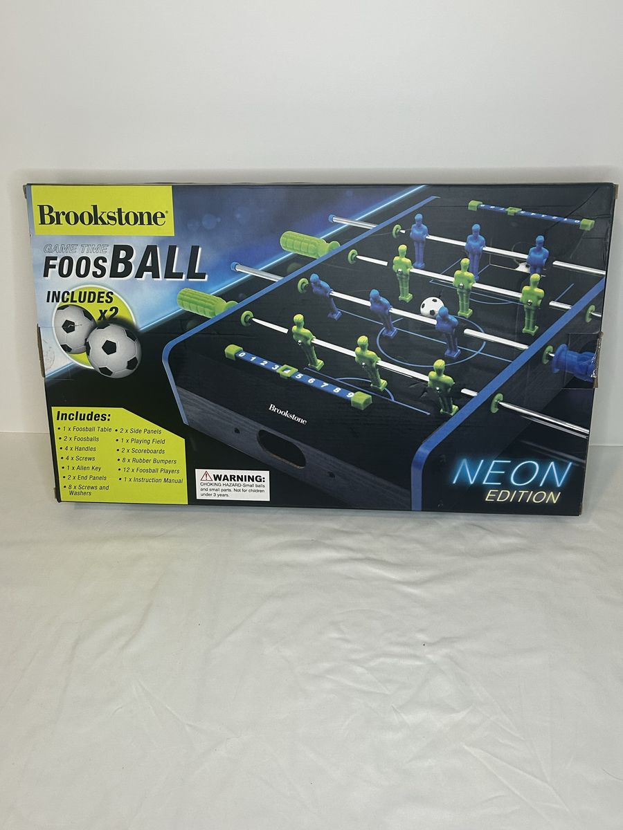 Brookstone Game Time Foosball Table Neon Edition - Compact Tabletop Soccer Game, New in Box