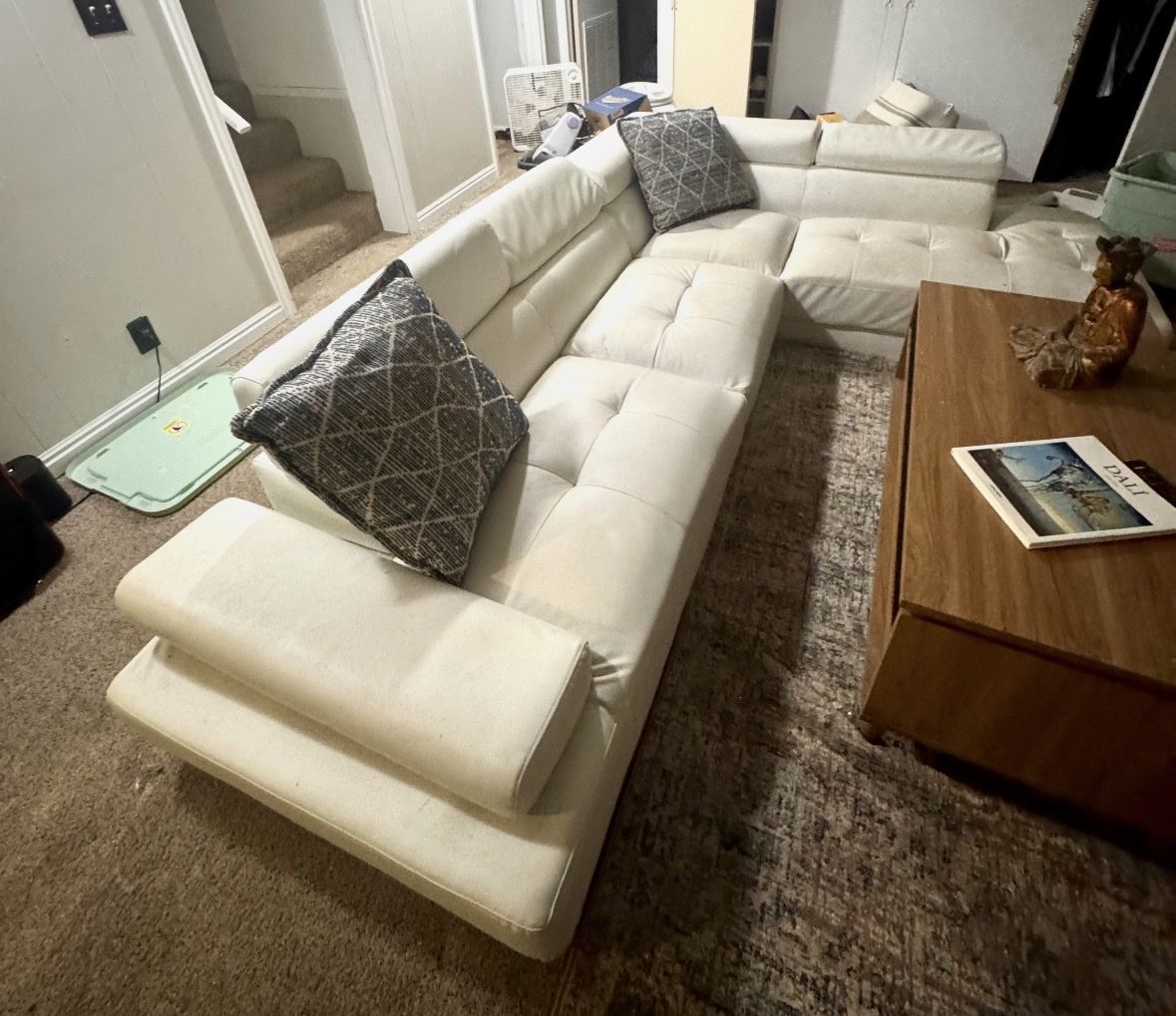 White Leather Sectional Couch - Modern Designer Aesthetic 
