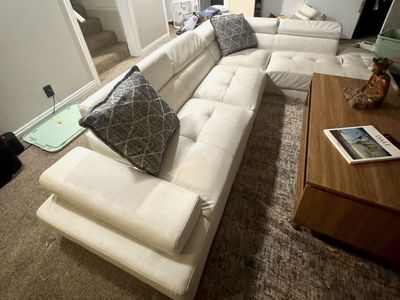White Leather Sectional Couch - Modern Designer Aesthetic
