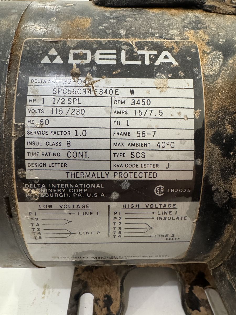 Delta 1 1/2 HP Motor