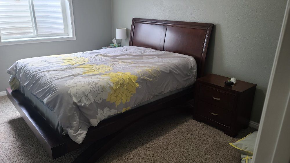 Dark Wood Queen Platform Bed Frame with Headboard